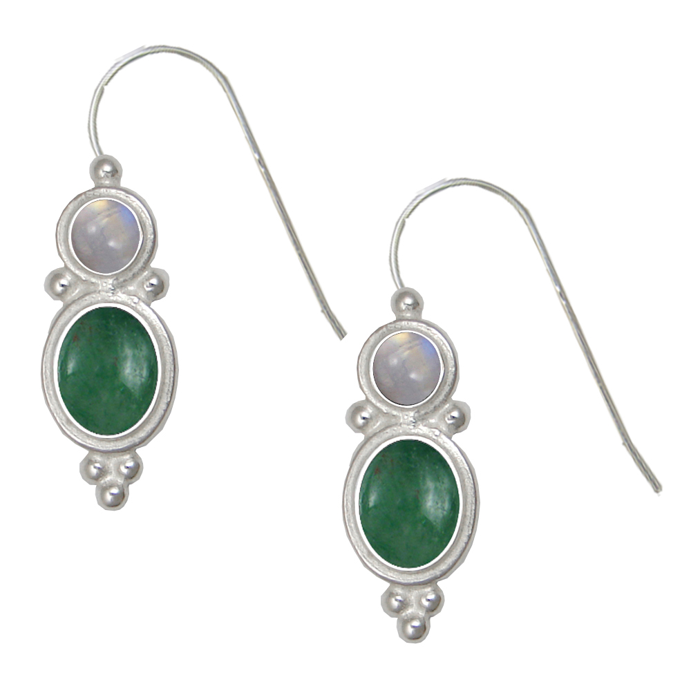 Sterling Silver Drop Dangle Earrings Jade And Rainbow Moonstone